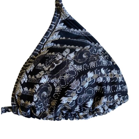 Athleta Martina Geometric Print String Triangle Bikini Top XS Black White Tan - Picture 4 of 11